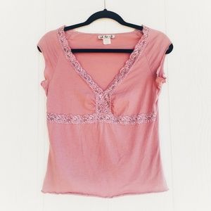 Pink Blouse Lace Trim